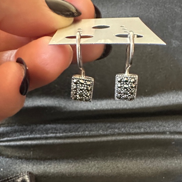 Vintage Jewelry - Rectangular Dangle Earrings Featuring Marcasite Gemstones